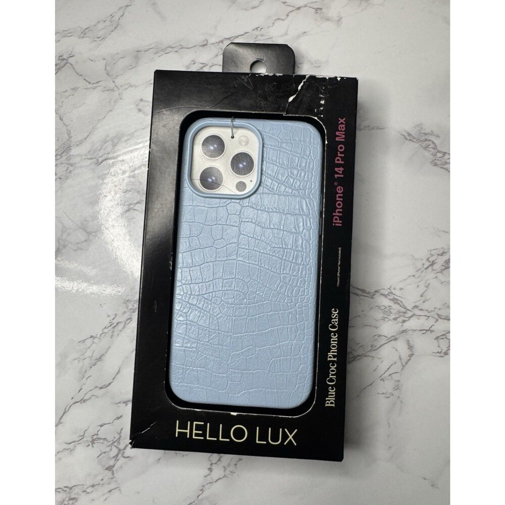 Hello LUX Blue Croc Faux Leather Dual Layer Drop Protect Case iPhone 14 Pro Max